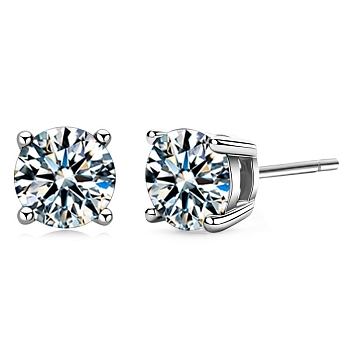 Anti-Tarnish 925 Sterling Silver with Moissanite Rhinestone Earrings, Square, Platinum, 5x5mm