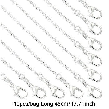 Brass Cable Chain Necklaces, for Beadable Necklace Making, Silver, 17.72 inch(45cm)