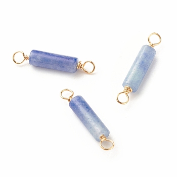 Natural Blue Aventurine Connector Charms, with Light Gold Eco-Friendly Copper Wire Wrapped, Column, 22~23.5x4mm, Hole: 2.2~2.4mm