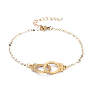 Freedom Handcuff Anklets, with Brass Cable Chains, Iron Chain Extender, 304 Stainless Steel Lobster Claw Clasps, Golden, 9.05 inch(23cm)