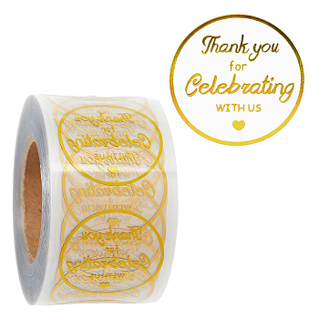 Hot Stamping BOPP Thank You Gift Sticker Rolls, Waterproof Round Dot Decals for DIY Scrapbooking Craft, Gold, 38x0.1mm, 500 sheets/roll