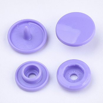 Resin Snap Fasteners, Raincoat Buttons, Flat Round, Lilac, Cap: 12x6.5mm, Pin: 2mm, Stud: 10.5x3.5mm, Hole: 2mm, Socket: 10.5x3mm, Hole: 2mm