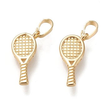 Brass Pendants, Sports Charms, Long-lasting Plated, Racket, Golden, 18x8x2mm, Hole: 5x4mm