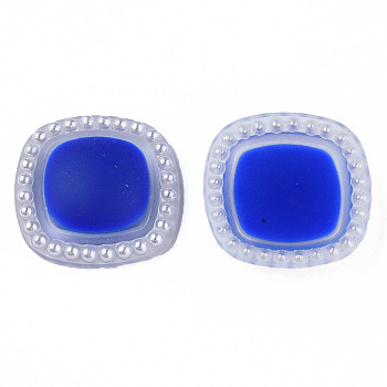 Acrylic Cabochons, with ABS Plastic Imitation Pearl Beads, Square, Medium Blue, 20.5x20.5x5mm