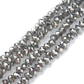 Electroplate Glass Beads Strands, Pearl Luster Plated, Faceted Bicone, Gray, 4x6x4.5mm, Hole: 1.2mm, about 110pcs/strand, 25.98''(66cm)