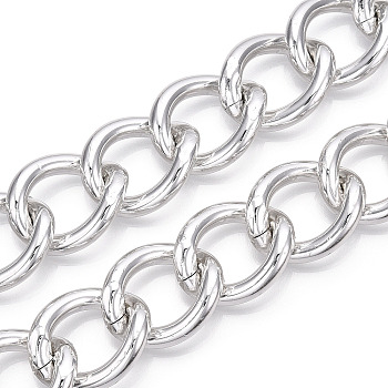 Aluminum Curb Chains, Twist Link Chains, Unwelded, Platinum, 29x24x5mm