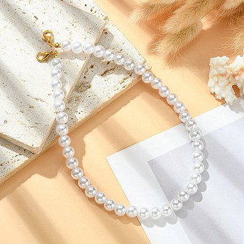 ABS Plastic Imitation Pearl Round Beaded Purse Straps, with Alloy Lobster Claw Clasps, Seashell Color, 35.2x0.8cm