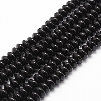 Natural Black Onyx Beads Strands, Grade A, Dyed & Heated, Rondelle, 6x4mm, Hole: 1mm, about 95pcs/strand, 15.16 inch~15.35 inch