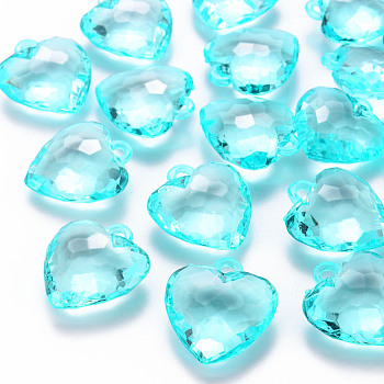 Transparent Acrylic Pendants, Faceted, Heart, Light Blue, 31.5x29x12.5mm, Hole: 4mm, about 90pcs/500g