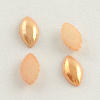 Pearlized Plated Opaque Glass Cabochons, Horse Eye, PeachPuff, 12x6x3mm