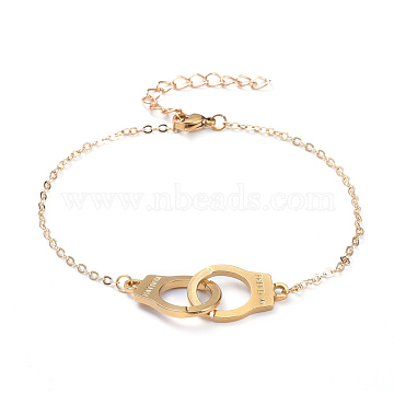 Freedom Handcuff Anklets, with Brass Cable Chains, Iron Chain Extender, 304 Stainless Steel Lobster Claw Clasps, Golden, 9.05 inch(23cm)(AJEW-AN00284-01)