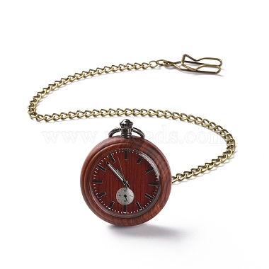 Ebony Wood Pocket Watch with Brass Curb Chain and Clips(WACH-D017-A10-02AB)-1