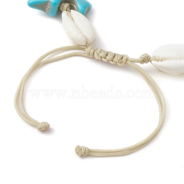 Summer Cowrie Shell & Synthetic Turquoise Braided Bead Bracelets(BJEW-JB10370)-4