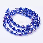 Electroplate Glass Beads Strands, AB Color Plated, Faceted Teardrop, Medium Blue, 15x10mm, Hole: 1.7~2mm, 46~48pcs/strand, 69~72cm(EGLA-D015-15x10mm-13)