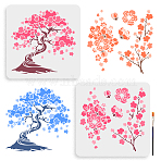 2Pcs 2 Styles PET Hollow Out Drawing Painting Stencils, for DIY Scrapbook, Photo Album, with 1Pc Art Paint Brushes, Sakura, 300x300mm, 1pc/style(DIY-MA0003-49)