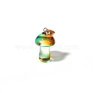 Lampwork Pendants, Mushroom Charms, Golden, Dark Orange, 25x15mm(MUSH-PW0001-007G)