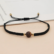 Gemstone Round Braided Bead Bracelet, Black Adjustable Bracelet, Bead: 8mm(IG5594-5)