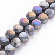 Opaque Electroplate Glass Beads Strands, AB Color Plated, Faceted, Flat Round, Gray, 8x5mm, Hole: 1.5mm, about 72~73pcs/strand, 20.87 inch(53cm)(EGLA-N007-002-B05)