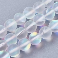 Synthetic Moonstone Beads Strands, Holographic Beads, Round, Frosted, Clear, 6mm, Hole: 1mm, about 64pcs/strand, 15.3 inch(39cm)(G-E468-G01-6mm)