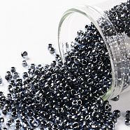 TOHO Round Seed Beads, Japanese Seed Beads, (362) Crystal Navy Blue Lined Luster, 11/0, 2.2mm, Hole: 0.8mm, about 1110pcs/bottle, 10g/bottle(SEED-JPTR11-0362)