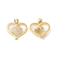Brass Micro Pave Clear Cubic Zirconia Pendants, Heart Charms, Real 16K Gold Plated, 18x20x4mm, Hole: 4x3.5mm(ZIRC-L103-044G)