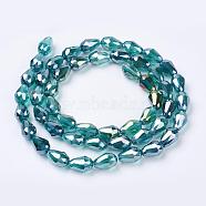Electroplate Glass Beads Strands, AB Color Plated, Faceted Teardrop, Cyan, 15x10mm, Hole: 1mm, 50pcs/strand, 27.1 inch(EGLA-D015-15x10mm-26)