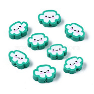 Handmade Polymer Clay Beads, Cloud with Smiling Face, Medium Spring Green, 6~8.5x10~11.5x4.5~5.5mm, Hole: 1.8mm(CLAY-N008-033B)