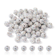 Pave Disco Ball Beads, Polymer Clay Rhinestone Beads, Round, Crystal AB, PP13(1.9~2mm), 6 Rows Rhinestone, 10mm, Hole: 1.5mm(RB-YW0001-10A)