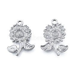 201 Stainless Steel Pendants, Sunflower, Stainless Steel Color, 26x18x2.5mm, Hole: 2mm(STAS-N098-208P)