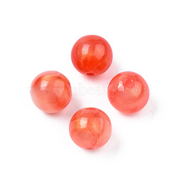 Opaque Acrylic Beads, Two Tone Color, with Glitter Powder, Round, Tomato, 11.5x11mm, Hole: 2mm, about 520pcs/500g(MACR-N009-014A-04)