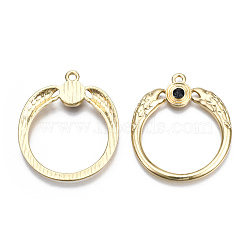 Alloy Pendants, with Glass, Cadmium Free & Lead Free, Flat Ring, Light Gold, Black, 35.5x30x3mm, Hole: 2mm(PALLOY-N157-042)
