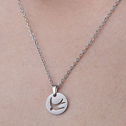 201 Stainless Steel Swallow Pendant Necklace, Stainless Steel Color, 17.72 inch(45cm)(NJEW-OY001-17)