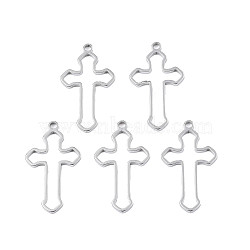 201 Stainless Steel Pendants, Cross, Stainless Steel Color, 29.5x17x1.5mm, Hole: 1.8mm(STAS-T063-165P)