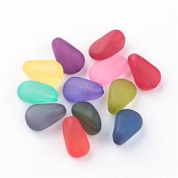 Transparent Acrylic Beads, Frosted, teardrop, Mixed Color, 15x10x8mm, Hole: 1.5mm, about 750pcs/500g(FACR-S044-M)