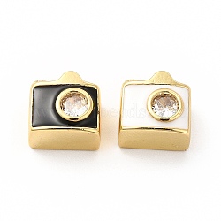 Brass Micro Pave Cubic Zirconia Beads, with Enamel, Cadmium Free & Lead Free, Real 18K Gold Plated, Camera, Mixed Color, 9x10x7.5mm, Hole: 2.2mm(KK-I699-02G)