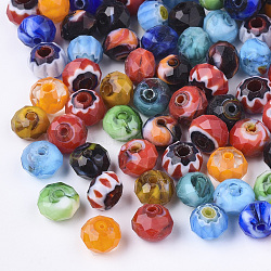 Handmade Millefiori Lampwork Beads, Faceted, Rondelle, Mixed Color, 7.5~8x5.5~6mm, Hole: 1.5mm(X-LK-Q002-01)