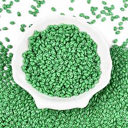 Baking Paint Glass Seed Beads, 2-Hole, Oval, Medium Sea Green, 5~6x2.5~3.5x3mm, hole: 0.7~0.9mm, about 7500pcs/pound(SEED-T006-03F)