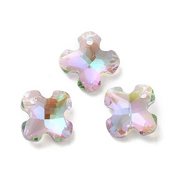 Electroplated Glass Pendants, Back Plated, Faceted, Clover Charms, Thistle, 14x14x6mm, Hole: 1.2mm