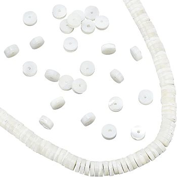 Natural Trochid Shell/Trochus Shell Beads Strands, Flat Round/Disc, Floral White, 8x2mm, Hole: 0.8mm, about 173pcs/strand, 15.5 inch(39.5cm)