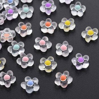 Transparent Resin Cabochons, Flower, Mixed Color, 7.5x7.5x3mm