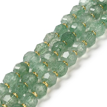 Natural Green Strawberry Quartz Beads Strands, with Seed Beads, Faceted Rondelle, 7~8x5~6mm, Hole: 1mm, about 45~46pcs/strand, 14.57''~14.96''(37~38cm)