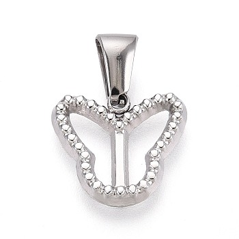 303 Stainless Steel Pendants, Butterfly Charms, Stainless Steel Color, 12.5x13.5x1.5mm, Hole: 6.5x2.5mm