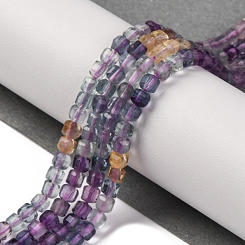 Gradient Color Natural Colorful Fluorite Beads Strands, Faceted Table Cut Cube, 3.5~4x3.5~4x3.5~4mm, Hole: 0.8mm, about 105pcs/strand, 15.94''(40.5cm)