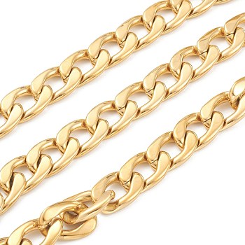 Vacuum Plating 304 Stainless Steel Cuban Link Chains, Unwelded, with Spool, Golden, 22.5x15x4mm, 16.4 Feet(5m)/roll