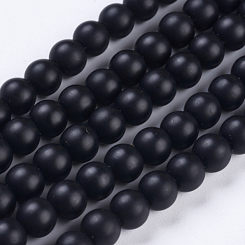 Synthetic Black Stone Beads Strands, Frosted, Round, 6mm, Hole: 1mm, about 65pcs/strand, 15.7 inch