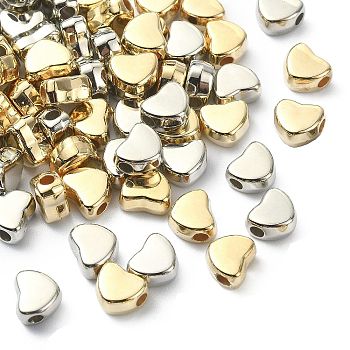 100Pcs 2 Colors CCB Plastic Bead, Heart, Platinum & Golden, 5.5x6.5x3.5mm, Hole: 1.8mm, 50pcs/color