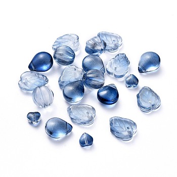 Electroplate Transparent Glass Beads, Mixed Shapes, Marine Blue, 5~21x6~14x3~10mm, Hole: 0.9~1.2mm