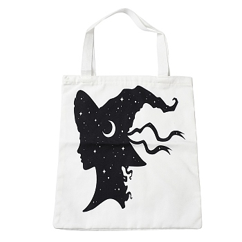 Canvas Tote Bags, Reusable Polycotton Canvas Bags, for Shopping, Crafts, Gifts, Witch, Human, 59cm