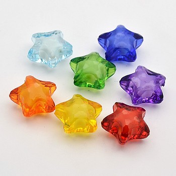 Transparent Acrylic Beads, Bead in Bead, Star, Mixed Color, 20x18x12mm, Hole: 3mm, about 270pcs/500g