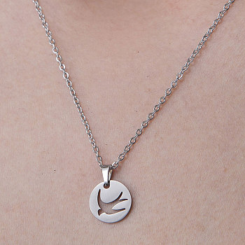 201 Stainless Steel Swallow Pendant Necklace, Stainless Steel Color, 17.72 inch(45cm)